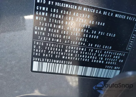 2022 Volkswagen Taos 1.5T Se from USA, damaged, VIN 3VVLX7B23NM083106